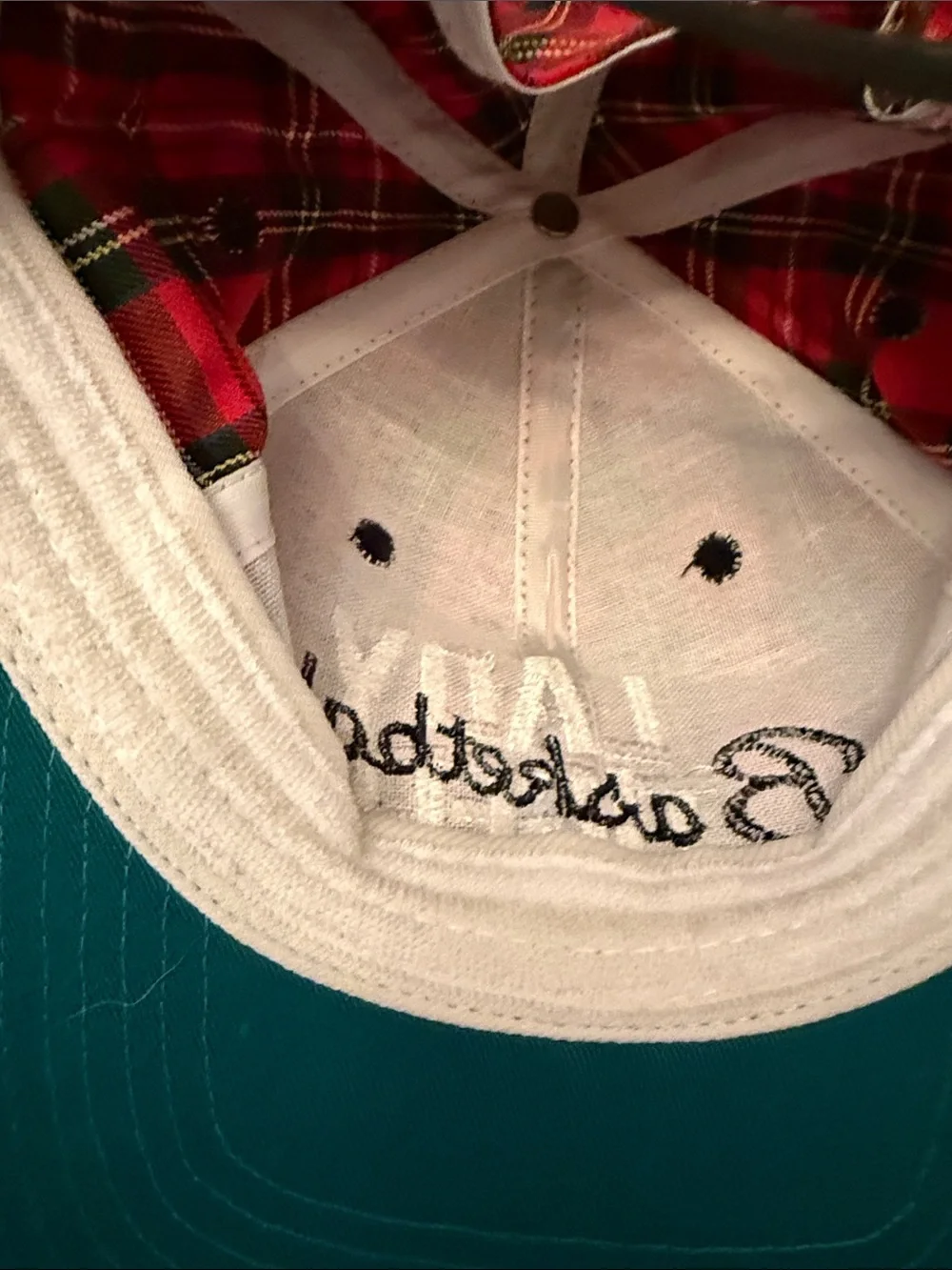 Red Plaid 'Lady Tigers' Baseball Cap with Black Brim